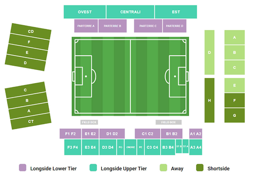 Stadio Giuseppe Sinigaglia, Como, Italy Seating Plan
