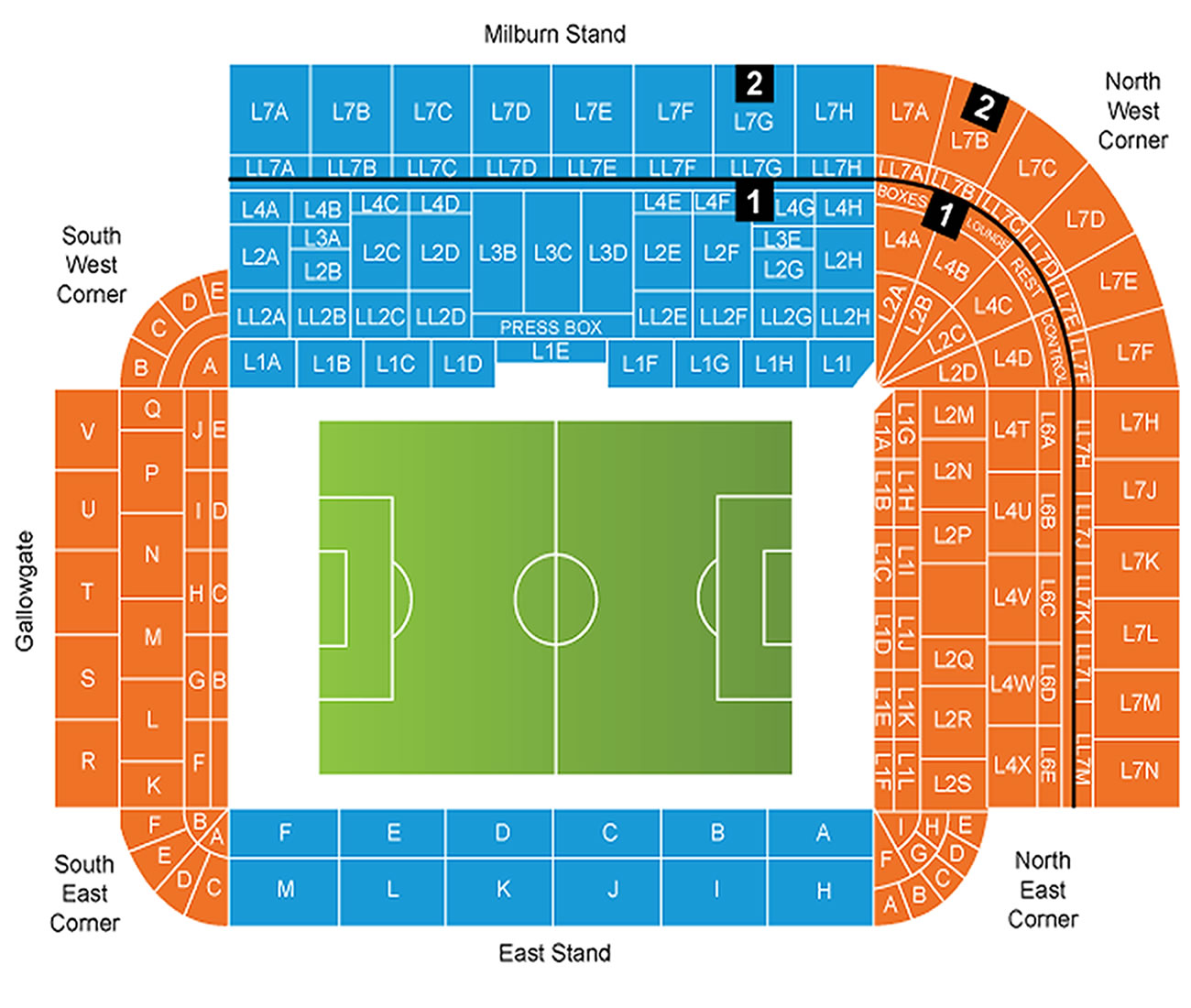 St James Park, Newcastle, United Kingdom Seating Plan